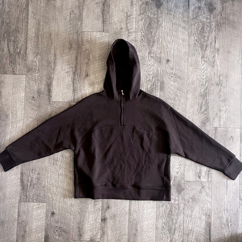 GapFit Womens Espresso Brown Half Zip Pullover Hoodie Small Relaxed Fit Boxy